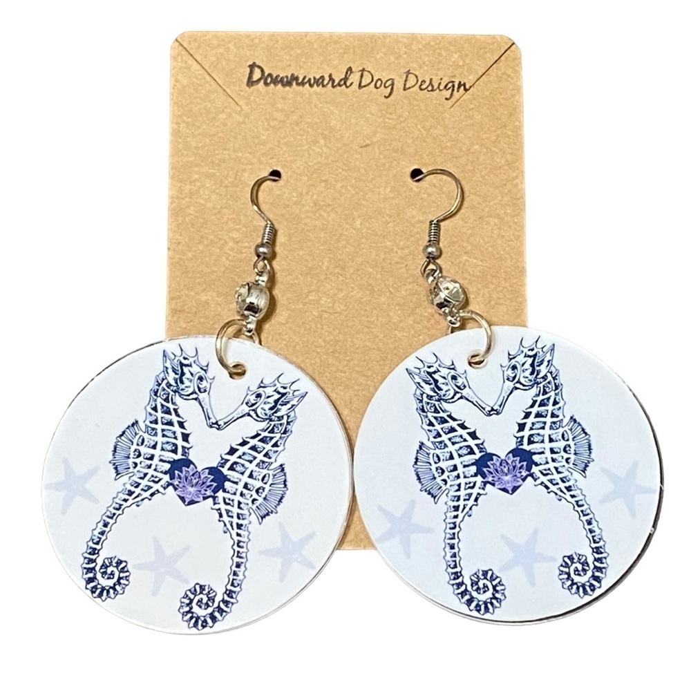 Seahorse Starfish Earrings NWT Blue Nautical Ocean Round Dangle Lightweight
